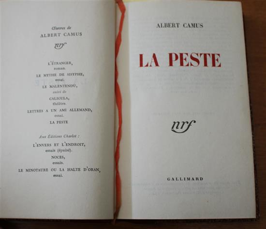 Camus, Albert (1913-60) - La Peste [The Plague], 1st edition, number 39 of 2080, numbered copies on Alfa Navarre paper, 12mo (18 x 12cm
